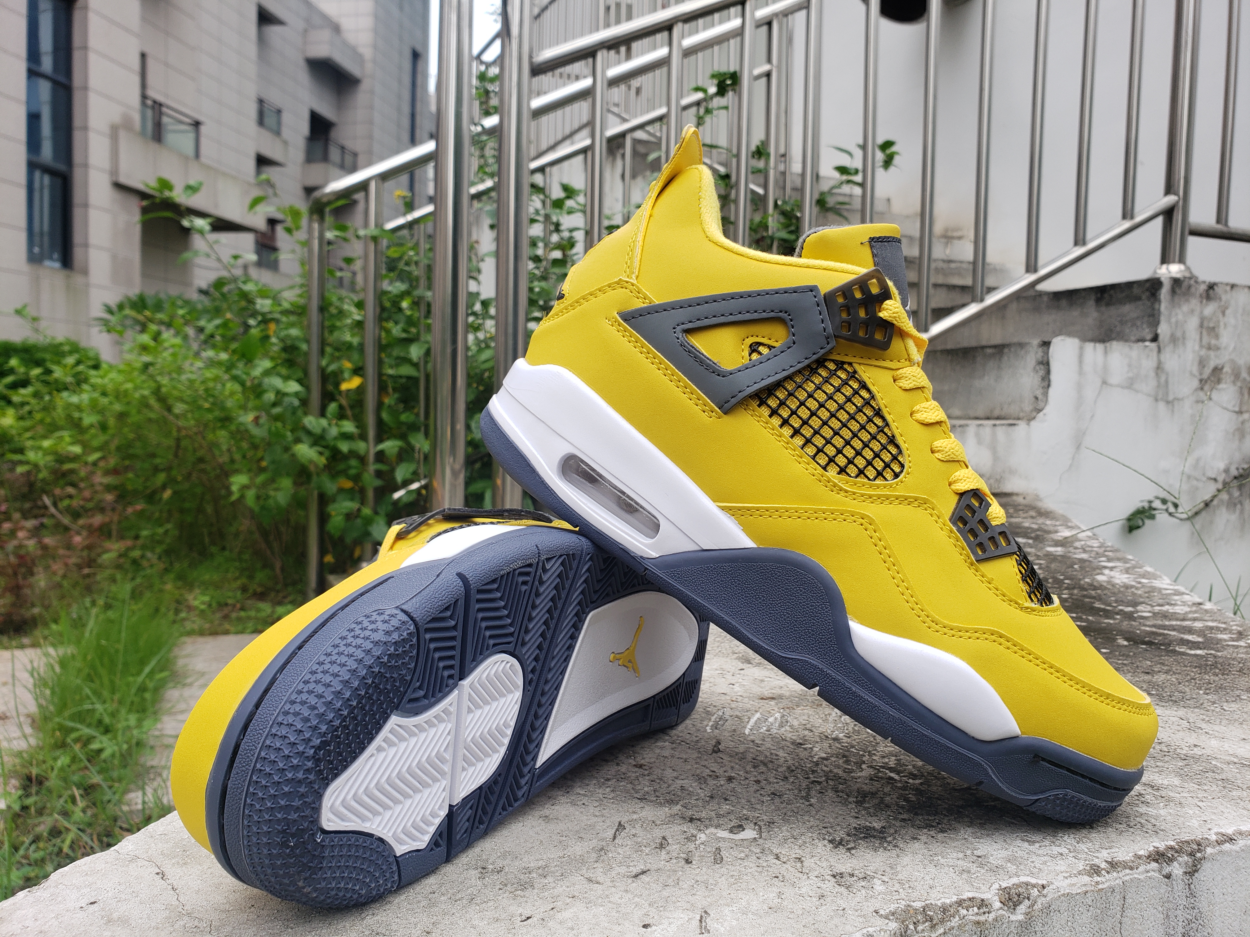 Air Jordan 4 Yellow Grey White Retro Shoes - Click Image to Close